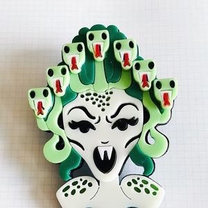 🐍💚 Medusa Snake Head Goddess Acrylic Brooch 🐍